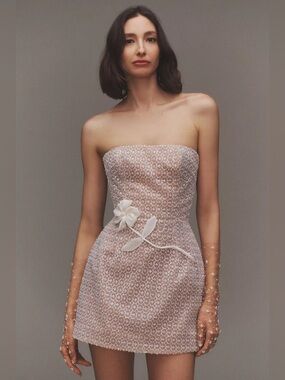 Helsi NWOT XL Elizabeth Strapless Mini Dress Beaded Floral Aplique